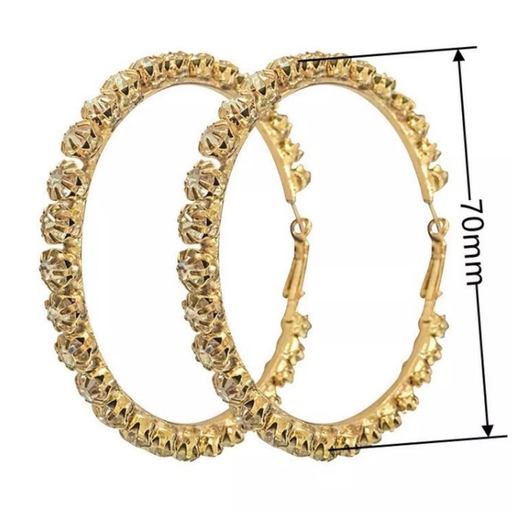 NEW 18K Yellow Gold Diamond Hoop Earrings - Picture 2 of 5